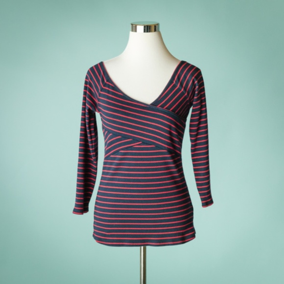 Anthro Deletta S Red Blue Striped Ribbed Top - Picture 12 of 12